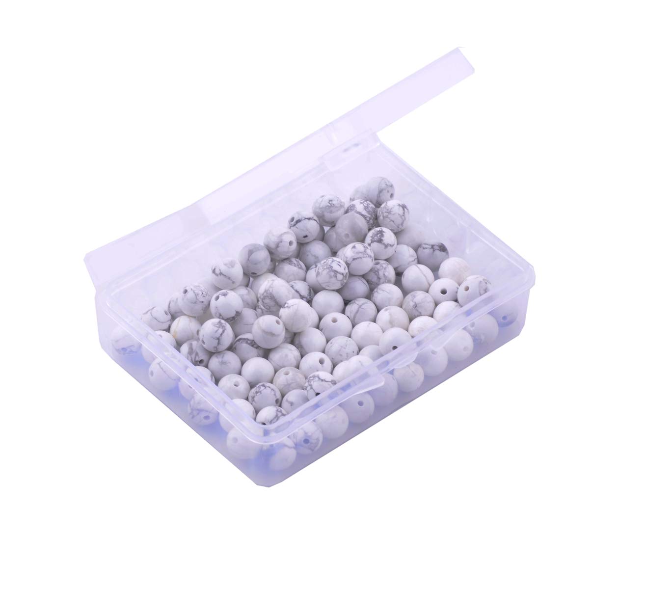 Natural Stone Beads 100pcs 8mm White Howlite Round Genuine Real Stone Beading Loose Gemstone Hole Size 1mm DIY Charm Smooth Beads for Bracelet Necklace Earrings Jewelry Making (White Howlite, 8mm)
