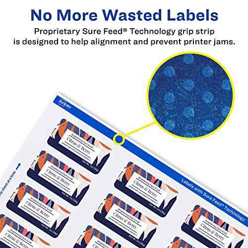 Avery Matte White Rectangle Labels, Sure Feed Technology, 1" x 2.5", 2,400 Matte White Printable Labels