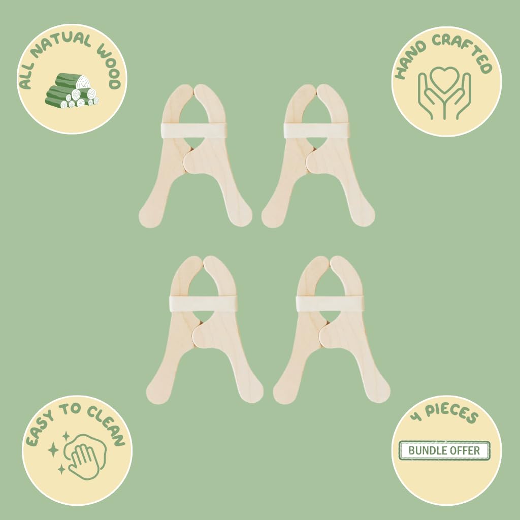 Sarah's Silks 4 Pack of Wooden Play Clips for Kids | Montessori and Waldorf Toys for Fort Building, Imaginative, and Pretend Play