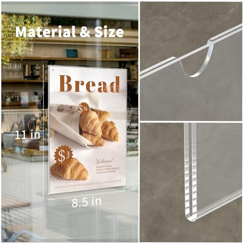 HIIMIEI Acrylic Sign Holder 8.5 x 11 Wall Mount with Paper Fixing Magnet and Double-Sided Tape, No Drilling Required (10 Pack) - Perfect for Office, Home, Store, and Restaurant