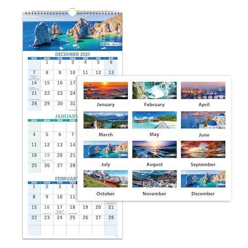 2026 Calendar - Dec. 2025 - Jan. 2027, 3 Month Calendar Vertical Display, Wall Calendar 2026, 11" x 26"(when opened)