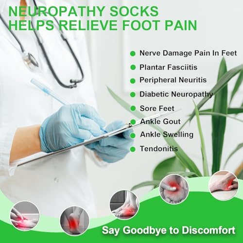 4Pairs Mixed Colors Compression Socks For Women & Men, Foot Neuropathy Socks, Nano Neuropathy Socks Dr - Sock Soothers For Neuropathy Sleep Socks, Comprex Ankle Brace Sleeves(Large)