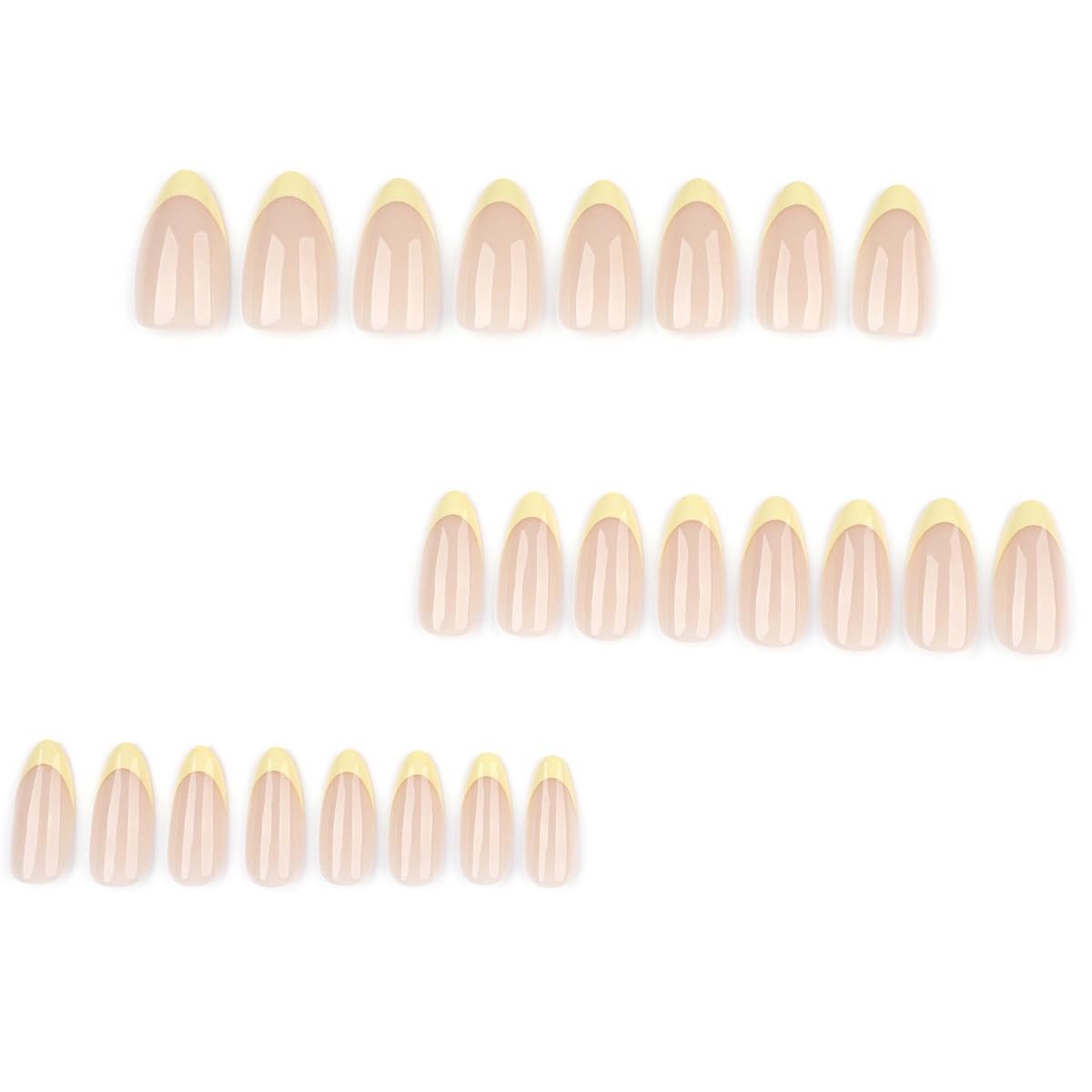 Yellow French Tip Press on Nails Medium Almond,French Nails Press ons with Design Full Cover Glue on Nail Stick on Nails for Women Manicure,Reusable | Artificial | Nail Sticky Tab | Easy Apply | 24Pcs