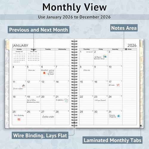 CRANBURY Daily Planner 2026, 8.5x11 Appointment Book, Jan to Dec 2026, 15-Min Hourly Scheduler, Large Planner Book with Colorful Tabs, Premium Paper (Floral)