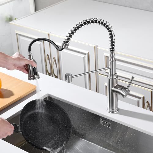 Sumerain Pull-Out Spring Sprayer Kitchen Sink Faucet with 360° Rotating Spout and Single Level Handle, Brushed Nickel