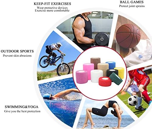 Self Adherent Cohesive Bandage2"x5 Yards First Aid Bandages Stretch Sport Athletic Wrap Vet Tape for Wrist Ankle Sprain and Swelling,Red(12 Rolls)