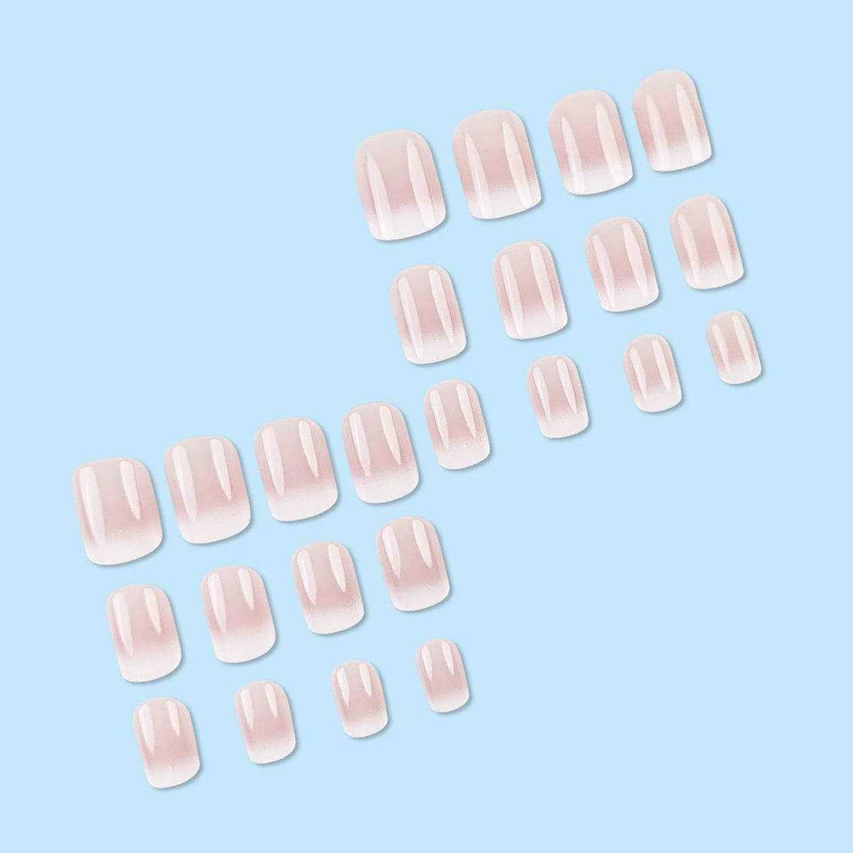 Press on Nails Short Square MABKJLF Fake Nails Full Cover Pink & White Gradient False Nails Glossy Glue on Nails Stick on Nails Acrylic Nails Artificial Nails for Women Girls 24Pcs