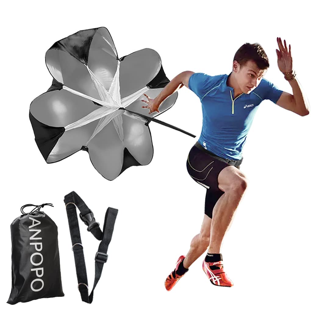 ANPOPO Bfsmile Running Speed Training 56" Parachute with Adjustable Strap, Free Carry Bag. Speed Chute Resistance Running Parachute for Kids Youth and Adults (Black)