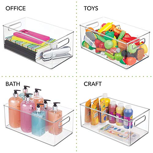 mDesign Deep Plastic Storage Organizer Container Bin, Office Organization for Filing Cabinet, Cupboard, Shelves, and Desk - Holds Notepads, Pens, Pencils, Highlighters, and Staplers - 2 Pack - Clear