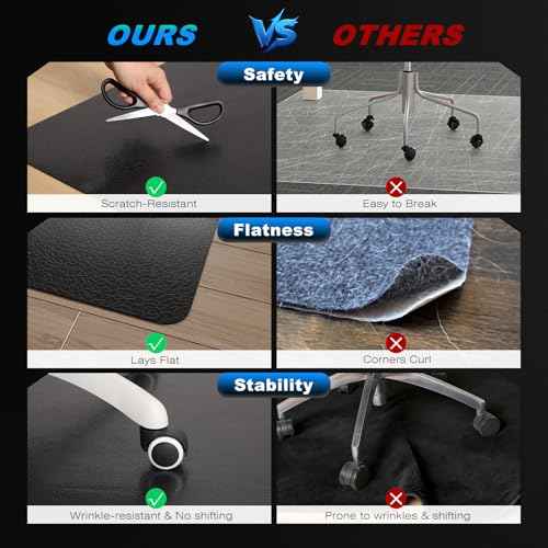 Chair Mat for Hardwood Floor, 60" x 50" Easy Glide Large Chair Mat for Rolling Chair, Anti-Slip Floor Protector Under Desk Mat, Vinyl Floor Mat for Gaming Room Home Office, Black