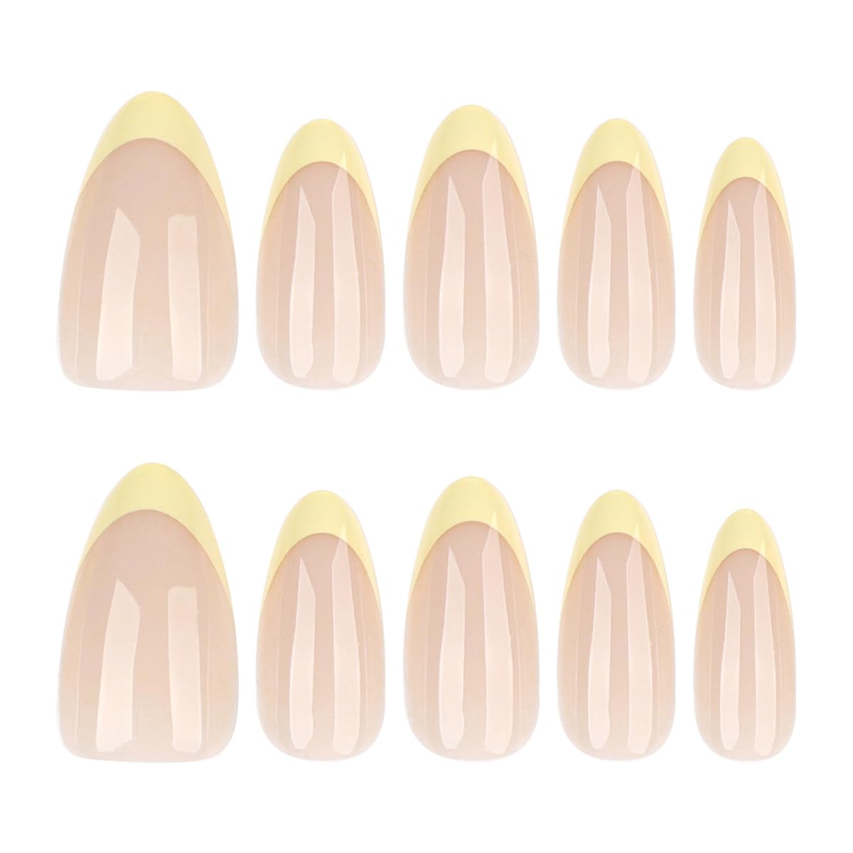 Yellow French Tip Press on Nails Medium Almond,French Nails Press ons with Design Full Cover Glue on Nail Stick on Nails for Women Manicure,Reusable | Artificial | Nail Sticky Tab | Easy Apply | 24Pcs