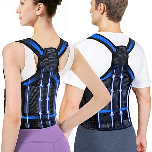 Back Brace Posture Corrector for Women and Men, Upgraded Adjustable Back Support for Upper and Lower Back Pain Relief, Shoulder Straightener for Scoliosis, Hunchback,Thoracic, Waistline-M(31.9"-37.4")