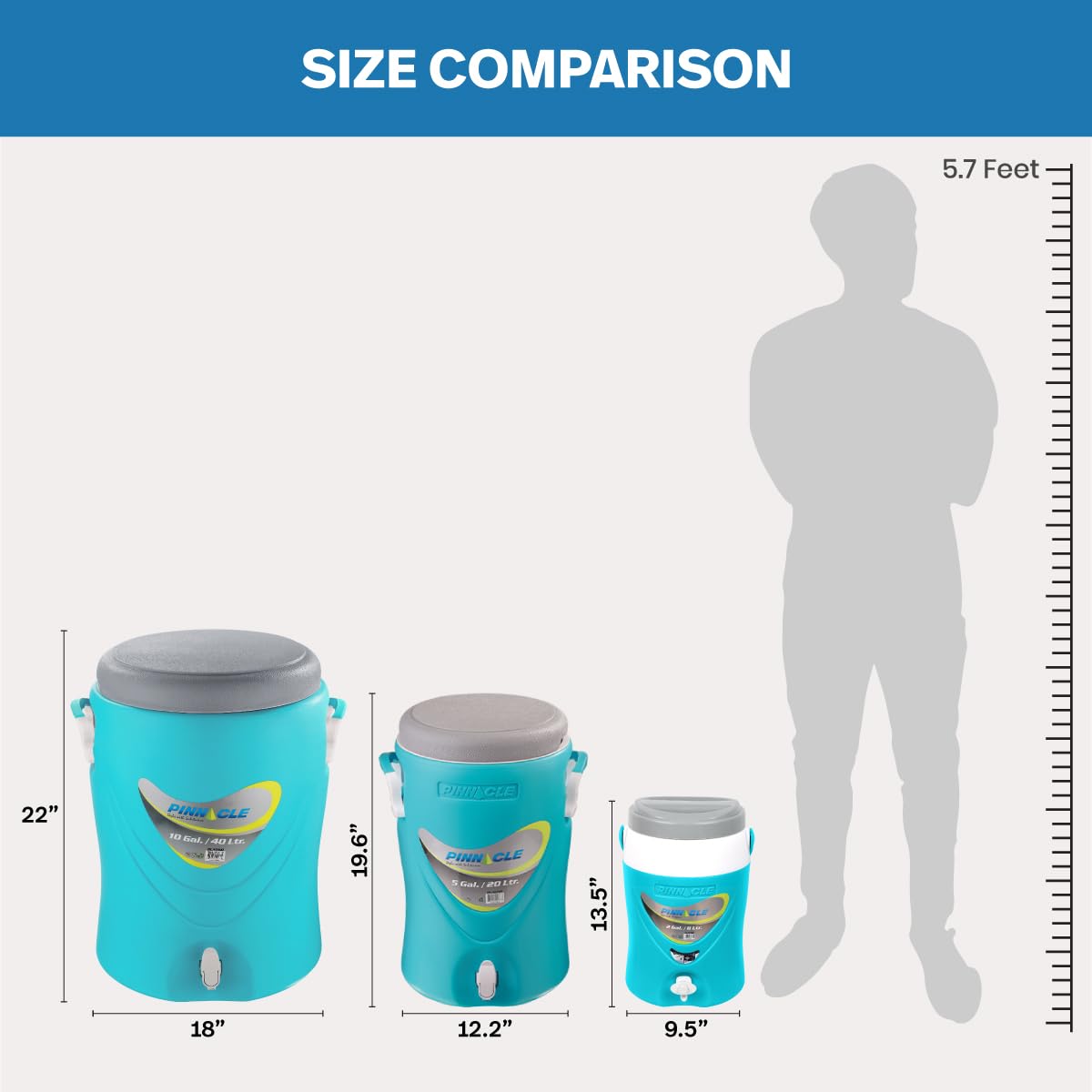 10-Gallon 5-Gallon Water Jug and 2-Gallon Gallon Water Bottle Set – Insulated Beverage Cooler Dispenser with Pull Tap Spout – Leakproof and Portable Sports Jug – for Camping, Outdoor, Party, Sports