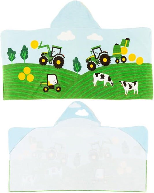 John Deere Tractor Farm Kids Super Soft Bath/Pool/Beach Soft Cotton Terry Hooded Towel Wrap, 24 in x 50 in, (Officially Licensed Product) by Franco