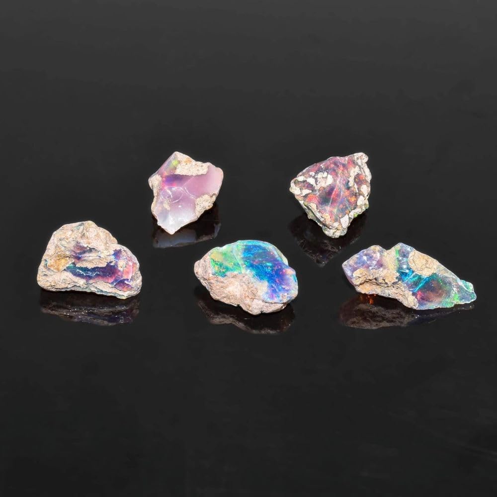 Natural 25 Cts AA Raw Ethiopian Opal Rough Gemstones Lot Multi Fire Welo Opal Stones for Tumbling & Jewelry Making Supplies Healing Crystals Gems Rocks Loose Gemstones
