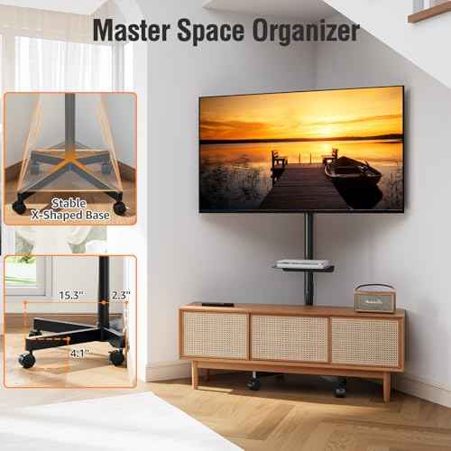 ELIVED Mobile TV Stand for 23-60 Inch Flat Screen TVs, Tilt TV Cart with Adjustable Shelf & Locking Wheels, Rolling TV Floor Stand Max VESA 400x400mm, Portable TV Stand Holds Up to 77lbs.