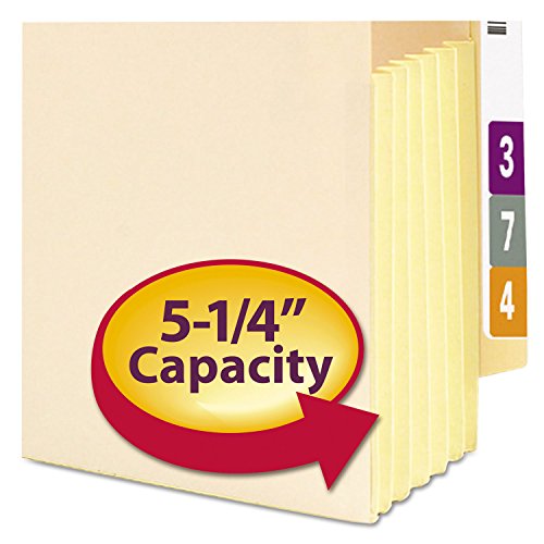 Smead End Tab File Pocket, Reinforced Straight-Cut Tab, 5-1/4" Expansion, Tyvek¢ç-Lined¢ç Gusset, Letter Size, Manila, 10 per Box (75174)