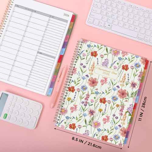 SKYDUE 2026 Appointment Book, 8.5" x 11", Hourly Planner with 15 & 30-Minute Increments, Weekly & Monthly Planner for January - December 2026, Perfect for Daily Planning, Flower