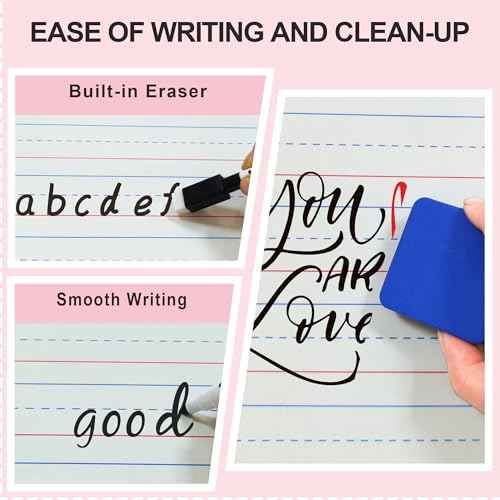 Set of 30 Dry Erase Boards, Double Sided Small Whiteboards with Lines for Kids, Students, Teacher & Classroom Pack, 9"x12" Mini Individual White Boards Lined for Writing with 30 Makers, 30 Erasers