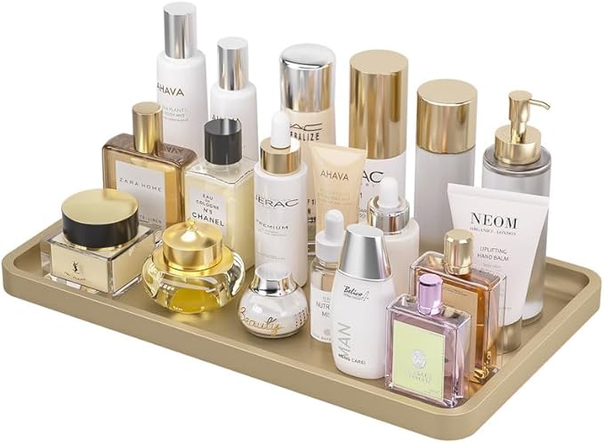 Weenson Gold Bathroom Vanity Tray for Countertop Decor Perfume Makeup Toiletries Toilet Tank, Large Bamboo Kitchen Tray for Spice Salt, Serving Tray for Food Coffee, Nightstand Candle 14.2âx8.3â