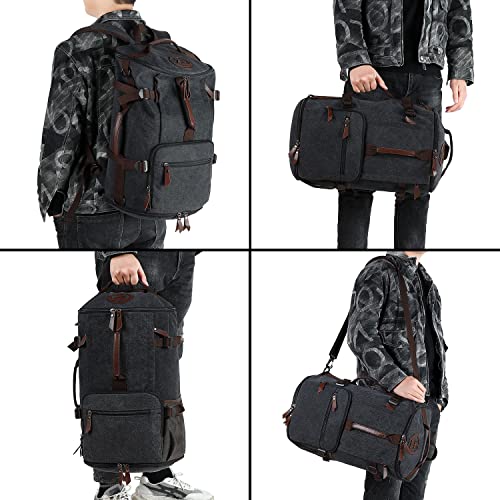 Kalesi Gym Duffle Bag Backpack 4-Way Vintage canvas with Shoes Compartment for travel Sport Hiking laptop (Vintage black)
