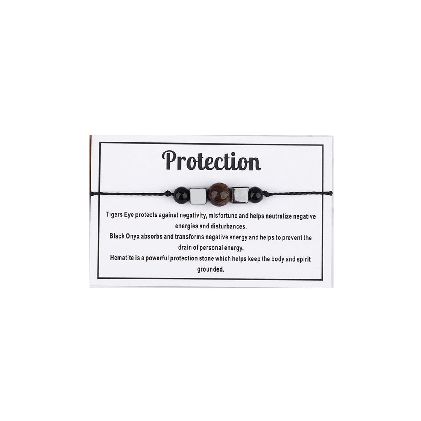 Multistyle Healing Crystal Stone Bead Strand Card Bracelets Handmade Adjustable Wax Rope Yoga Amethyst Tigereye Chakra Bracelets for Women Men Meditation Relax Anxiety Jewelry Gift (Protection)