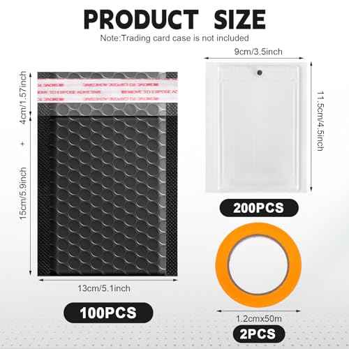 302 Pcs Trading Card Shipping Protector Set Include 200 Precut Plastic Inserts Card Mailers 100 Poly Bubble Mailers Padded Envelopes and 2 Masking Tape(Black,5.1 x 5.9 Inch)