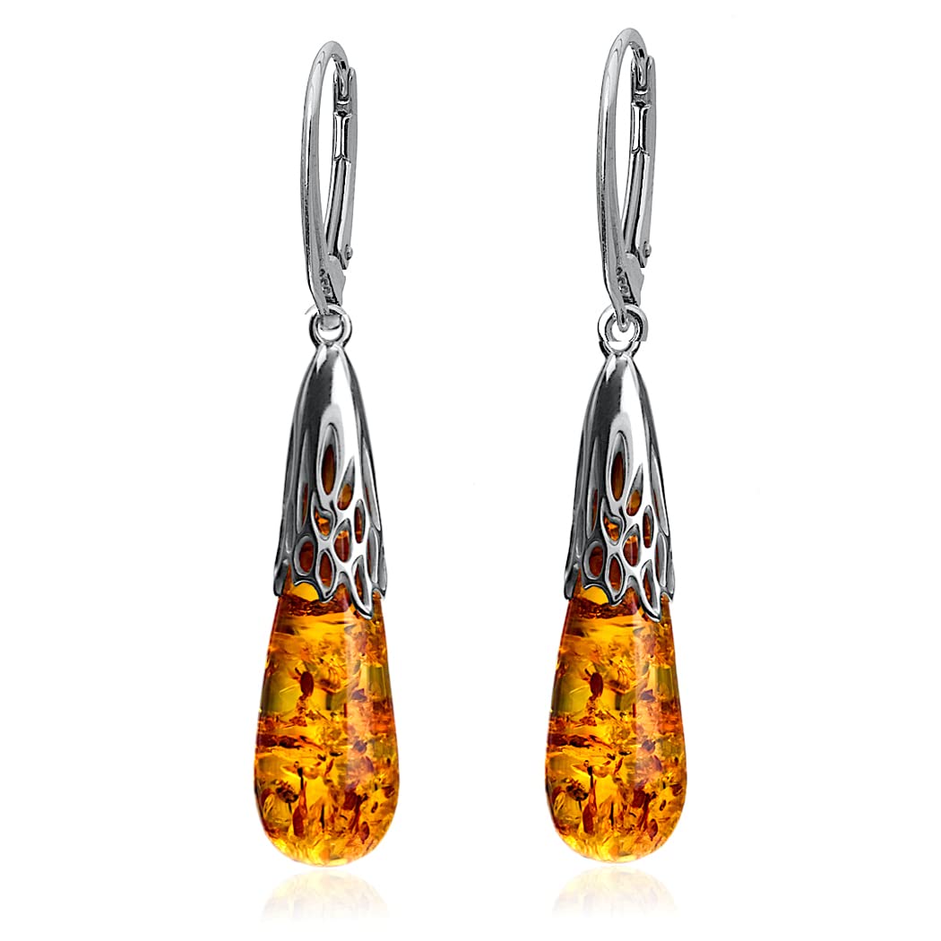 Ian and Valeri Co. Amber Sterling Silver Drop Earrings Pendant Necklace Set 18 Inches