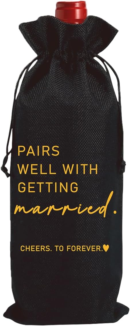 Married Wine Bag Married Gifts for Couples Mr Mrs Marriage Honeymoon Gift Wedding Party Decorations Getting Engaged Wine Bottle Bag Champagne Bottle Wraps Bags ï¼Blackï¼