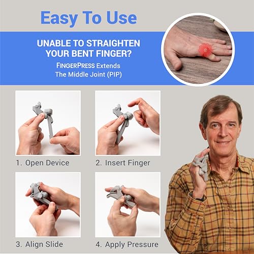 Finger Straightener | PIP Extension Orthosis/Splint For Bent Fingers, PIP Flexion Contractures | Adjustable Joint Stretcher Device | Made in USA | Red/X-Large