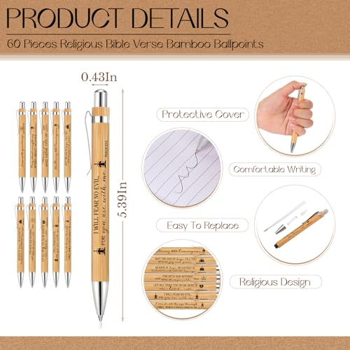 Seajan 60 Sets Christian Gifts Bulk, Bible Verse Notebooks, Christmas Pens with Wooden Keychains, Appreciation Gifts, for Halloween Medical Assistant Pastor Church Employee Coworker