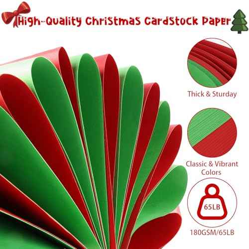 40 Sheets Christmas Cardstock Paper ? 8.5¡¿11" Red & Green Construction Paper, 65 lb Thick Cardstock Paper for DIY Xmas Cards, Invitations, Scrapbooking, Holiday Crafts & Decorations