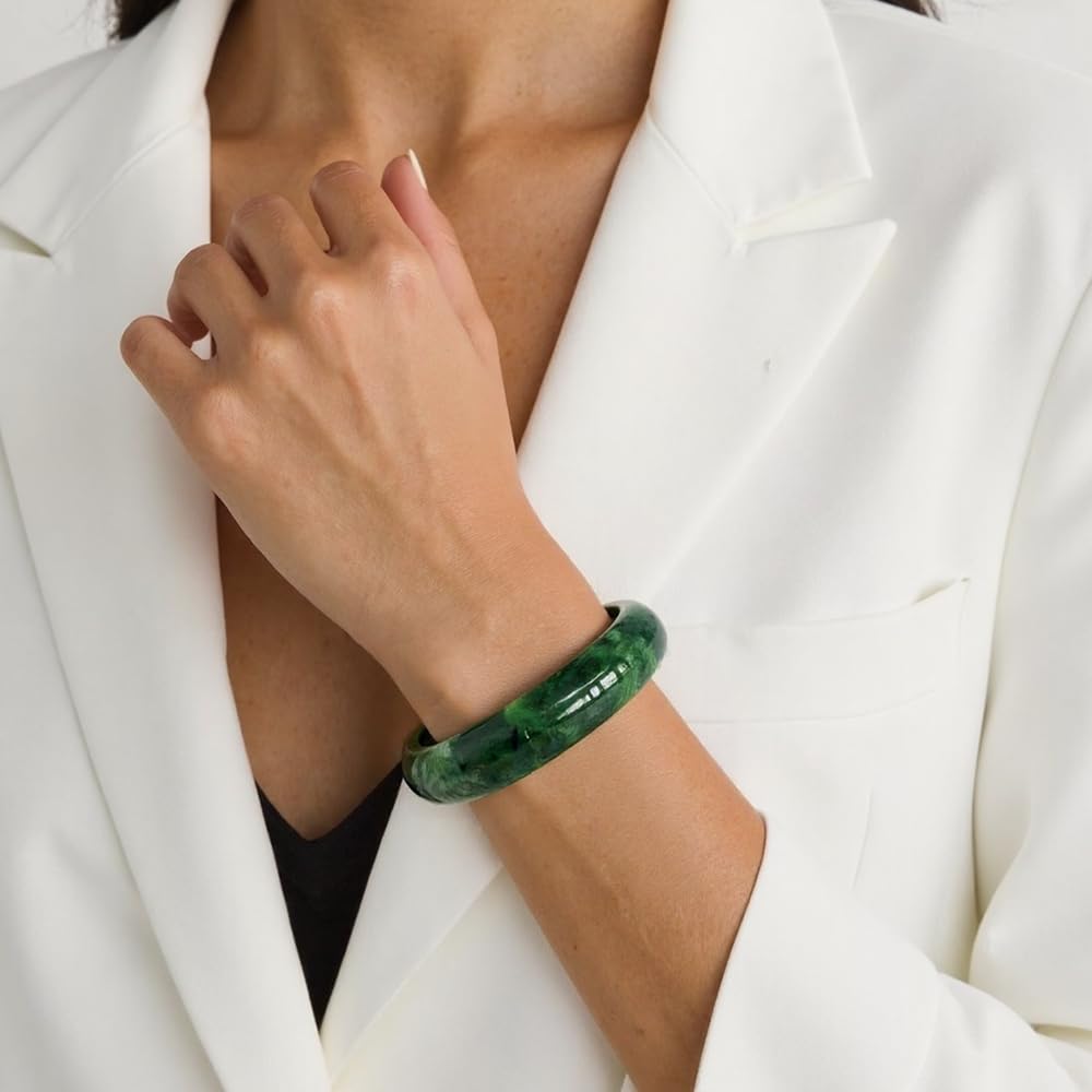 sunglnl Jade Bracelet For Women, Green Stone Bangle Natural Gradient Chinese Style Bracelets With Box Wealth Fortune Healing Protection Good Luck Jewelry Gift (Dark Green, 64mm/2.51in)