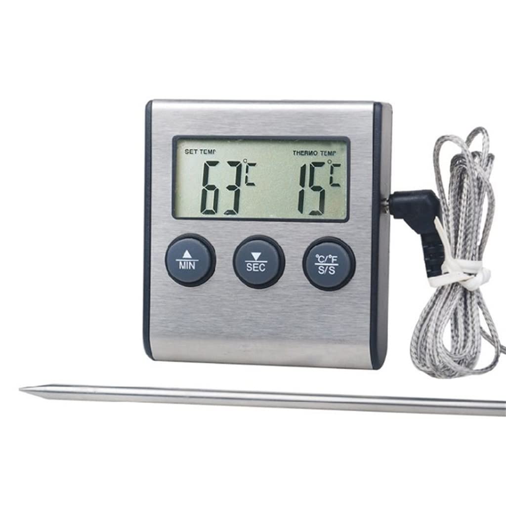 BERHUTJ Digital Kitchen Thermometer LCD Display Long Probe Grill Oven Food Meat Cooking Alarm Timer