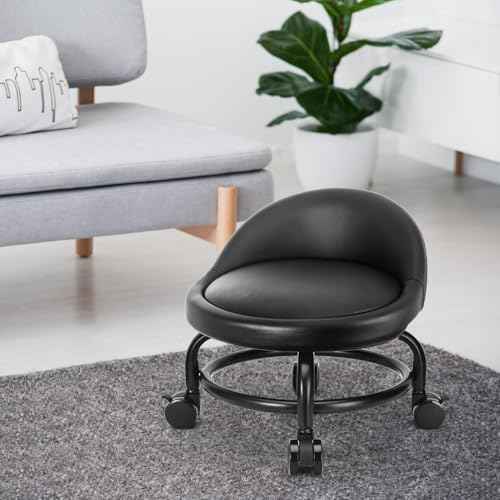 Rolling Stool with Backrest Low Height Rolling Stools, Low Roller Stool Chair, Roller Seats for Home, Office, Garage, Shop, Library