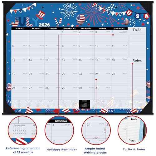 2026 Desk Calendar - Large Desk Calendar 2026, Jan.2026 - Dec.2026, 22" x 17", 2026 Calendar with Corner Protectors + Large Ruled Blocks, To-do & Notes, 12 Different Themes