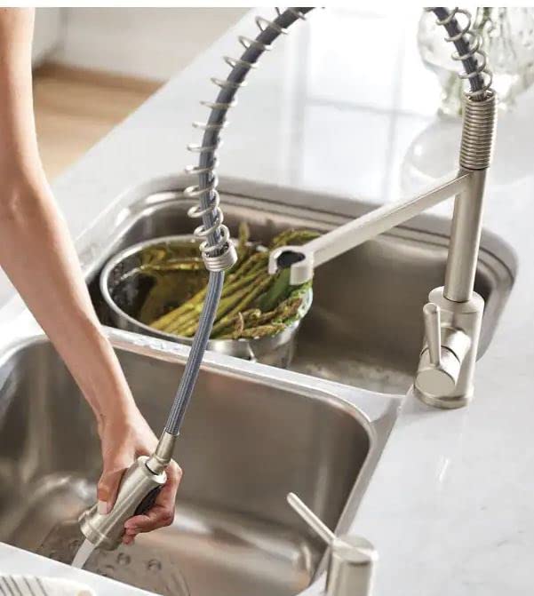 Moen 87194SRS Indi Single-Handle Pre-Rinse Spring Pulldown Sprayer Kitchen Faucet with Power Clean in Spot Resist Stainless (Soap Dispenser and Deck Plate Included)