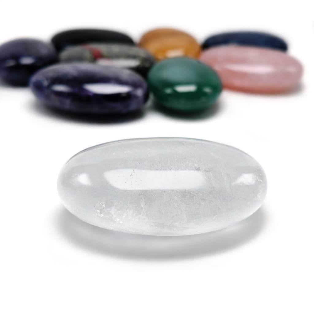 BEAUSIOO Healing Crystals for Meditation & Stress Relief, 2.4" Quartz Palm Stone for Anxiety Relief, Polished Pocket Stone with Gift Box
