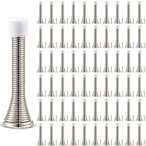 Newwiee 60 Pack Spring Door Stopper Bulk with Rubber Bumper 3.35Â¡Â®' Flexible Spring Heavy Duty Wall Door Stop Low Mounted for Home Bedroom Bathroom (Silver)
