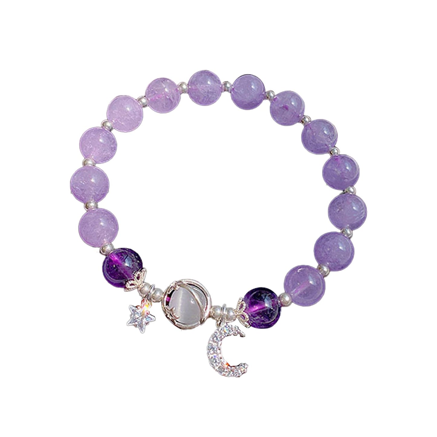 Aktully Crystal Healing Bracelets for Women Stars Moon Planet Bracelet Amethyst Healing Beaded Bracelets Lucky Energy Chakra Beads Bracelet for Women (Purple)