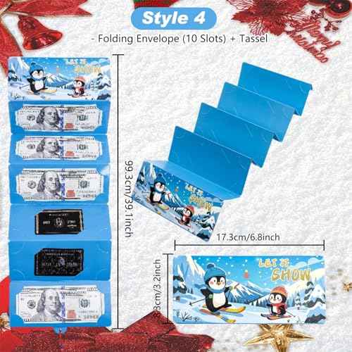 5Pcs Cash Surprise Envelope Xmas With 10 Slots,2026 ChristmasMoney Holders for Cash,Upgrade Surprise Card Holder Christmas Cashs Envelope with Money Clip,DIY Gift Card Holders Xmas Party Supplies