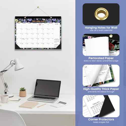 2026 Desk Calendar, 18-Month Calendar Runs from January 2026 to June 2027, 17" x 12" Desktop or Wall Calendar, Perfect Monthly Calendar Planner for Home, Office, or School - Midnight Garden