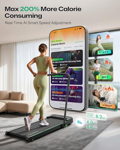 UREVO Strol 2E Smart 2-in-1 Folding Treadmill, Compact Walking Pad with Safety Handle, Plug and Play, Dual LED Display, Workout APP, Walking or Running for Home Office, Remote Included, Flaxen