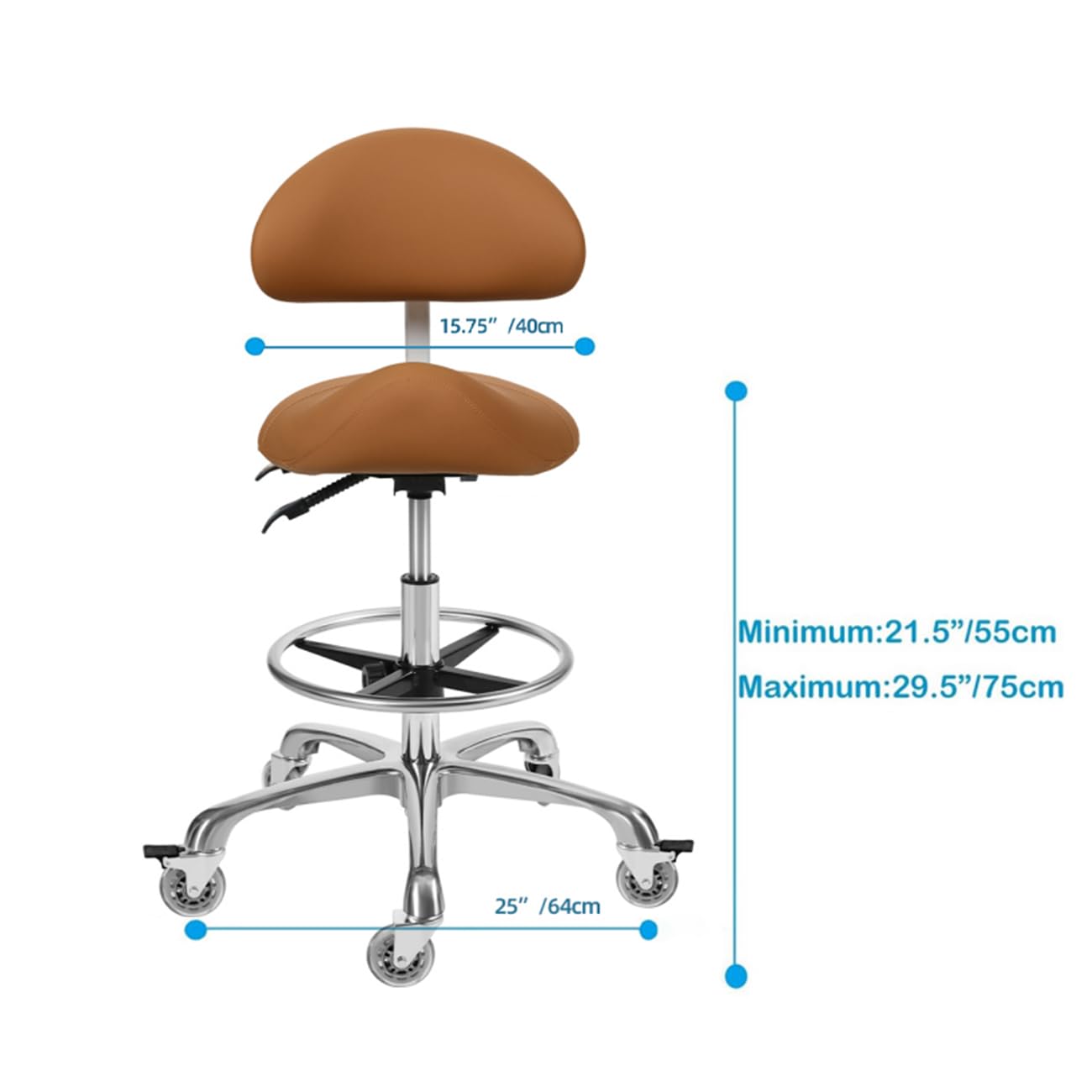 Saddle Stool Chair with Backrest and Footrest- Ergonomic Rolling Saddle Stools Hydraulic Swivel Adjustable Stool Esthetician Chair for Massage Beauty Salon Tattoo Dentist Clinic Home Office (Camel)