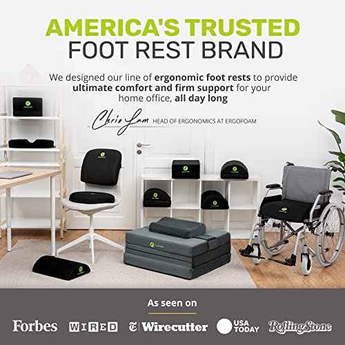 ErgoFoam Foot Rest for Under Desk at Work - Chiropractor Endorsed 2in1 Adjustable Premium Under Desk Footrest - Ergonomic Desk Foot Rest with High-Density Compression-Resistant Velvet Soft Foam (Grey)