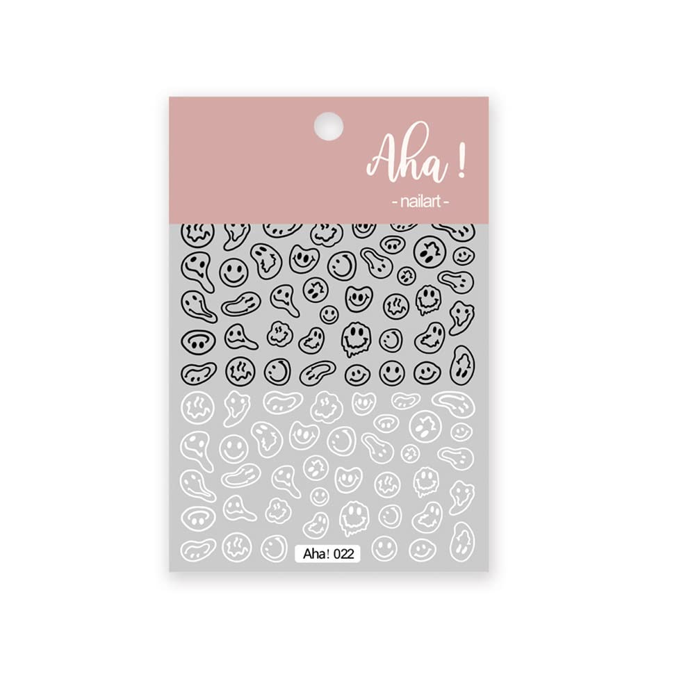 Smiling Face Nail Art Stickers 3D Nail Decals Cute Self-Adhesive Nail Stickers Yellow Black and White Twisted Smiling Face Nail Supplies for Women Girls Kids Nail Decorations