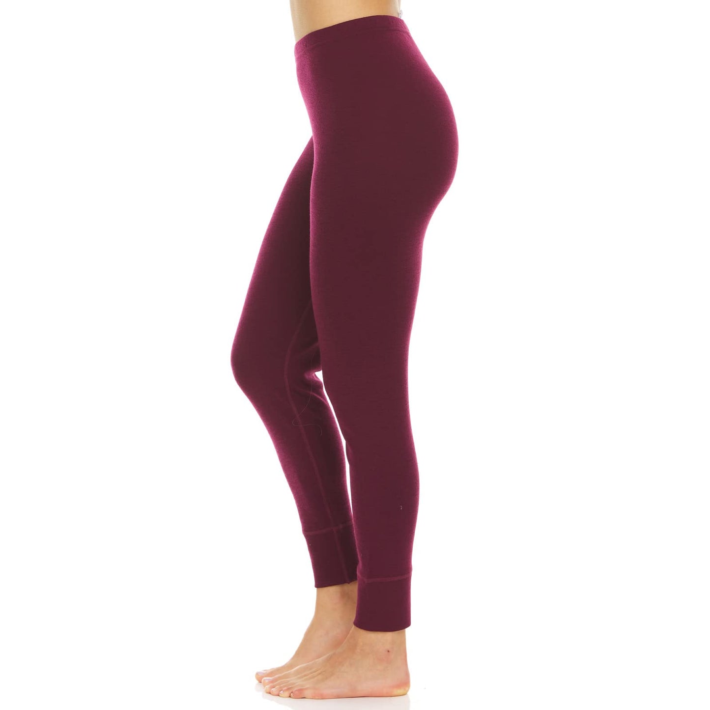 100% Merino Wool - Women's Midweight Top and Bottom - Thermal Base Layer Set - Burgundy - X-Large