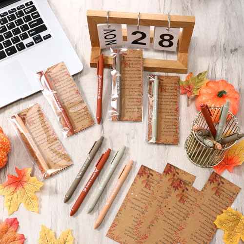 200 Sets Thanksgiving Gifts Bulk Thanksgiving Party Favors Fall Ballpoint Pen Autumn Greeting Thank You Poem Cards Motivational Fall Gifts for Coworkers Employee Teacher Women Friends