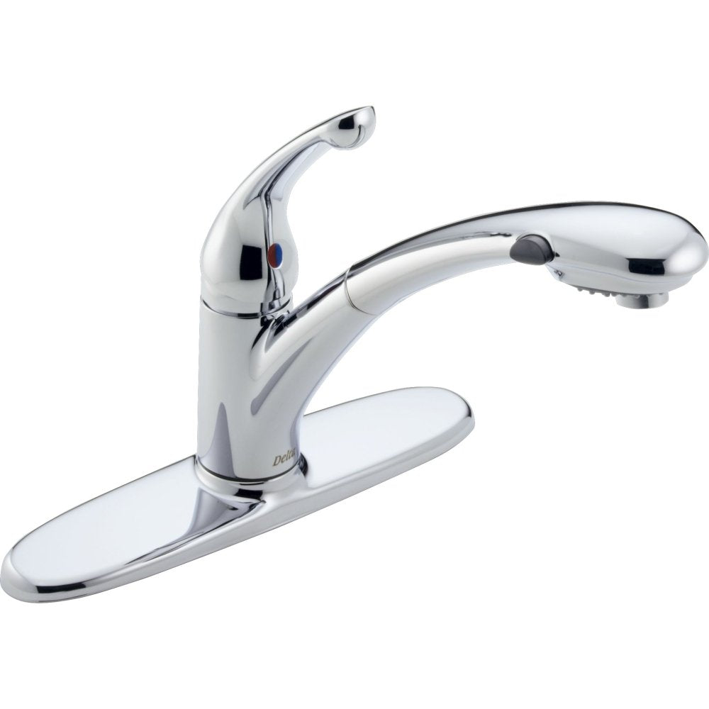 Delta Faucet Signature Pull Out Kitchen Faucet, Chrome Kitchen Sink Faucet, Kitchen Faucet with Pull Out Sprayer, Chrome 47-DST