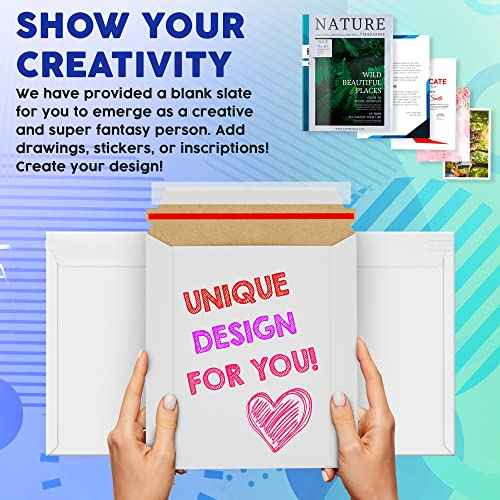 White Paperboard Rigid Mailers, 13 x 18 Inches. Pack 25 Chipboard Photo Envelopes Self Seal, 550 GSM. Stay Flat Box Mailers, 13 x 18. No Bend Self-Sealing Business Mailing Envelopes